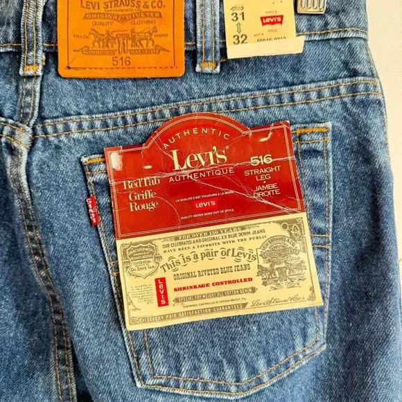 Vintage Levi's 516 Deadstock Brand new w Tags Straight leg Jeans 31/32 - Picture 7 of 9
